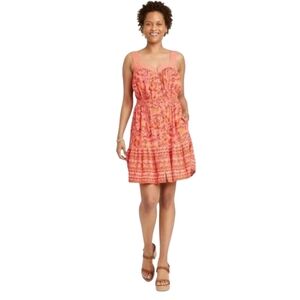 Knox Rose Floral Sundress Size XS Sweetheart Neckline Buttons  Elasticize Waist.